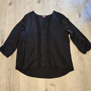 Vince Camuto V Neck Button Front 3/4 Sleeve Black Blouse Sz XL